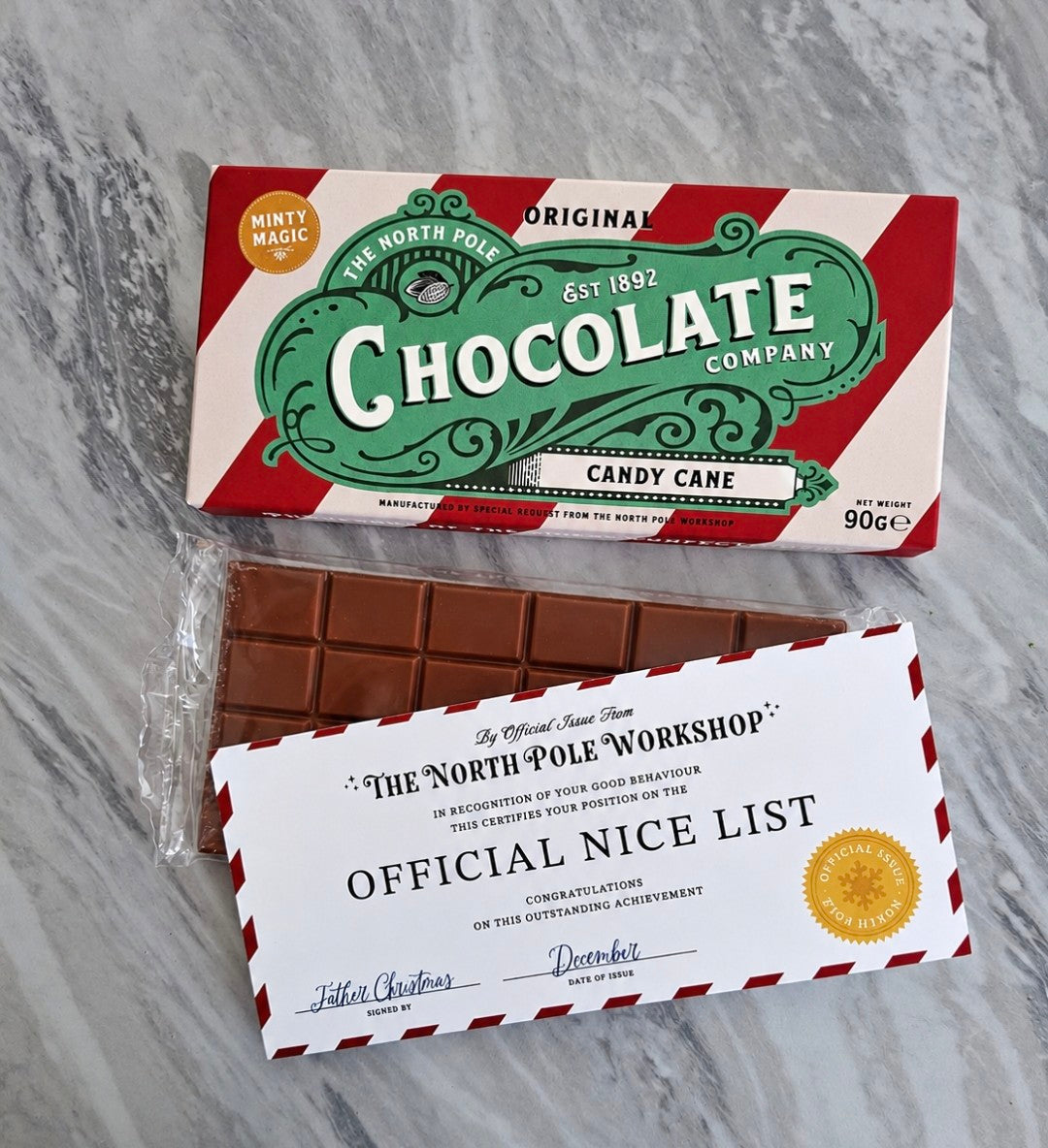 Christmas Candy Cane Chocolate Bar 90g – Official Nice List Gift