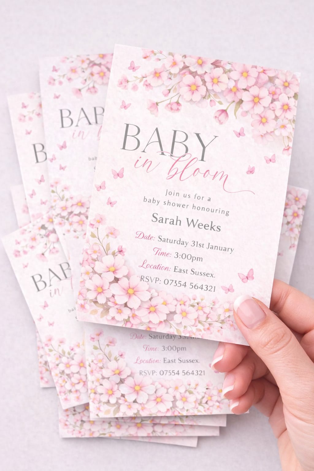 Pink Personalised Baby Shower Invitations X10