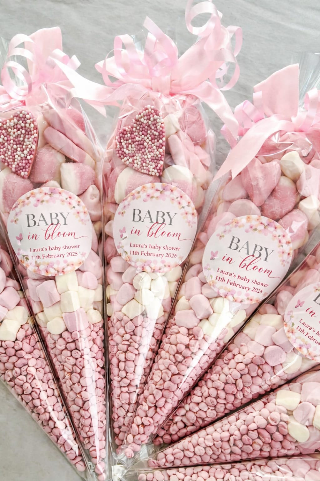 Personalised Pink Baby Shower Sweet Cones | Baby Shower Party Favours