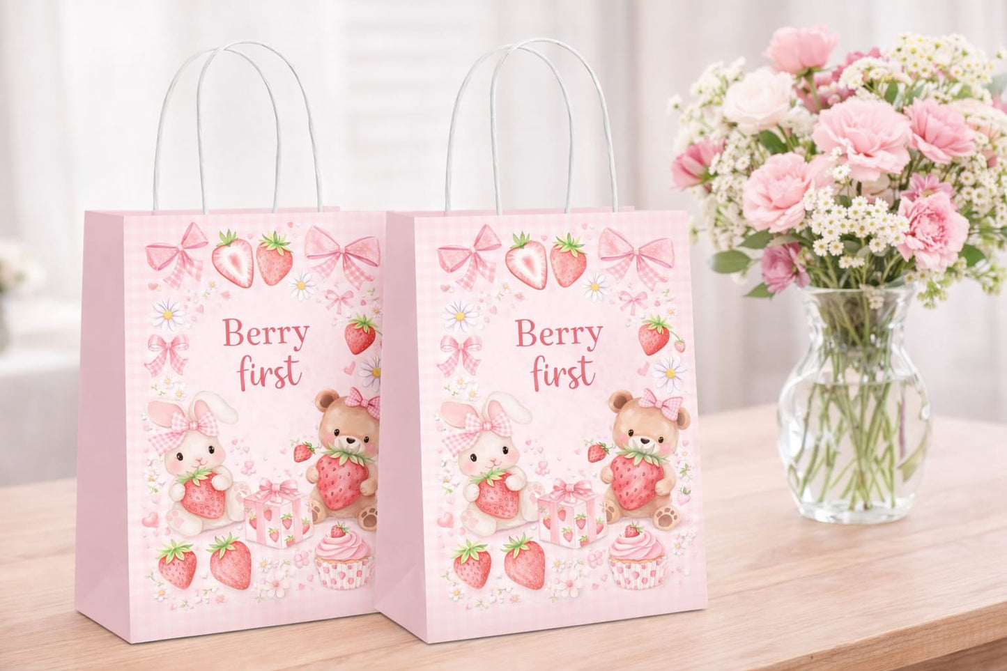 Personalised Berry First Party Bags | Strawberry 1st Birthday Favour Bags