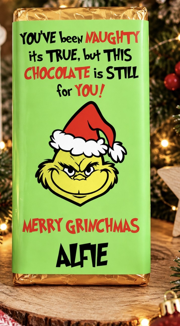 Personalised Grinch Christmas Chocolate Bar
