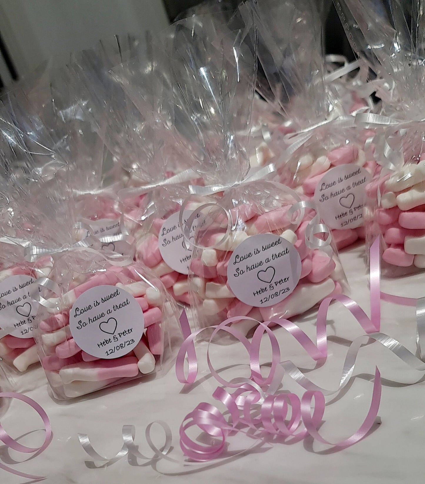 Personalized Wedding Sweet Favors: Sugar Almonds, Love Hearts