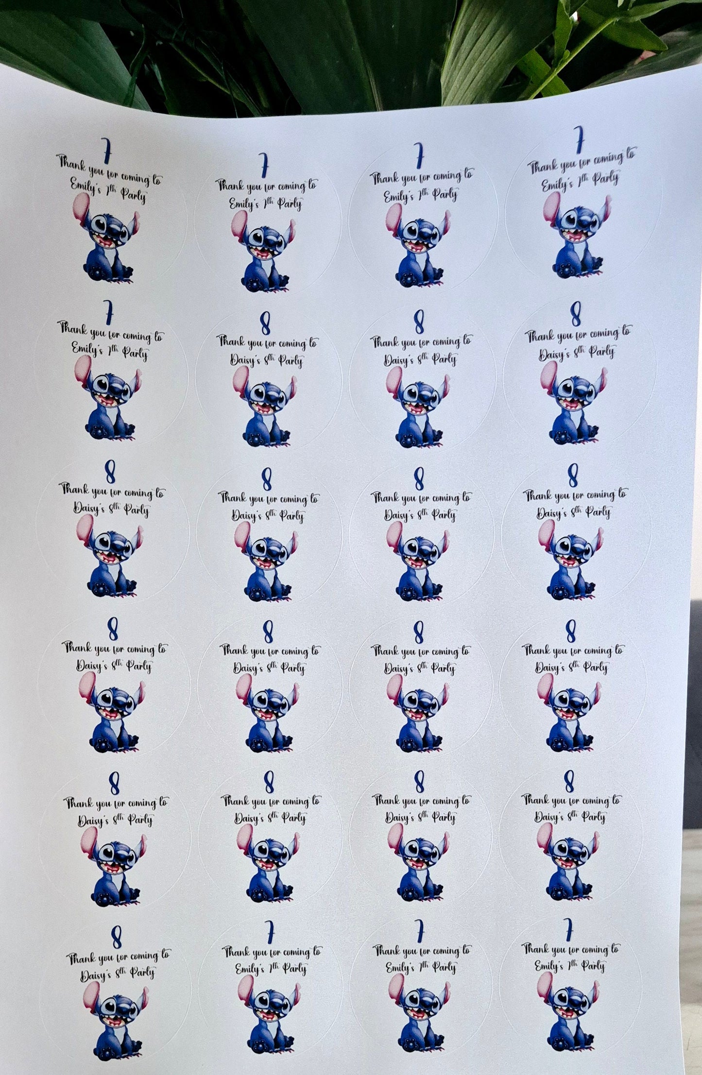 Stitch Stickers: Glossy Party Favor Labels (24 per sheet)