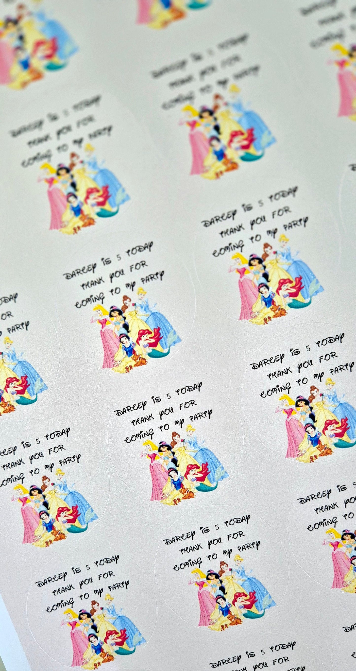 Princess Party Stickers: Glossy Favor Bag Labels (45mm)