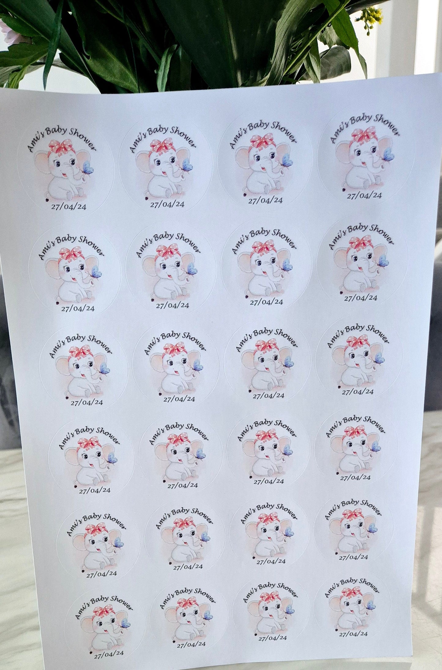 Elephant Baby Shower Stickers: Glossy Party Favor Labels (Set of 24)