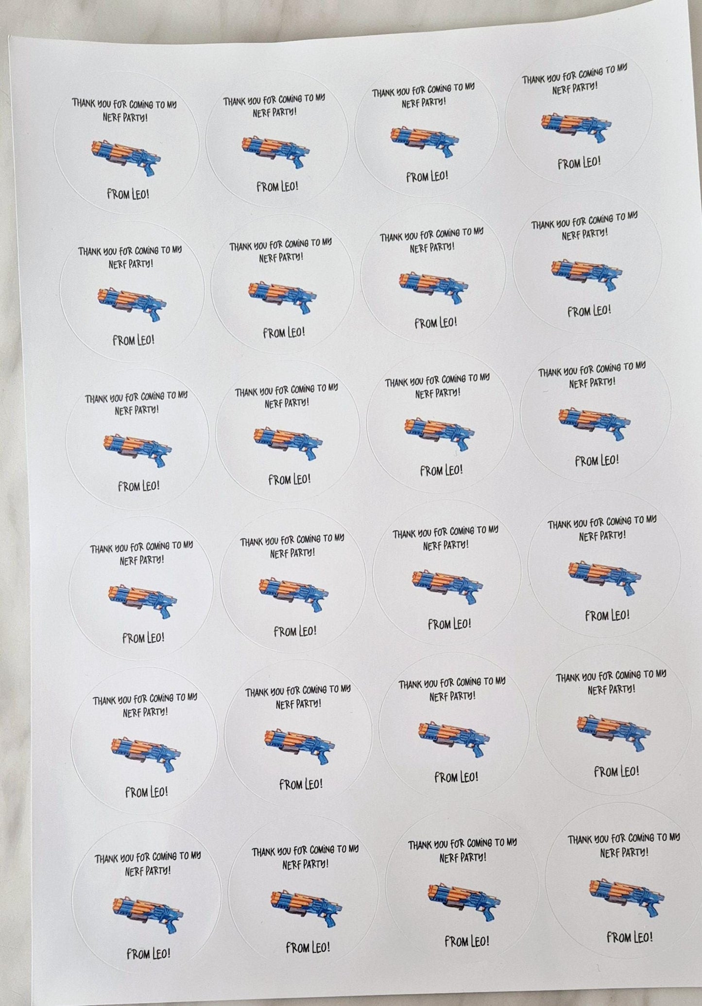 Nerf Party Stickers: Glossy Themed Favors (24 per sheet)