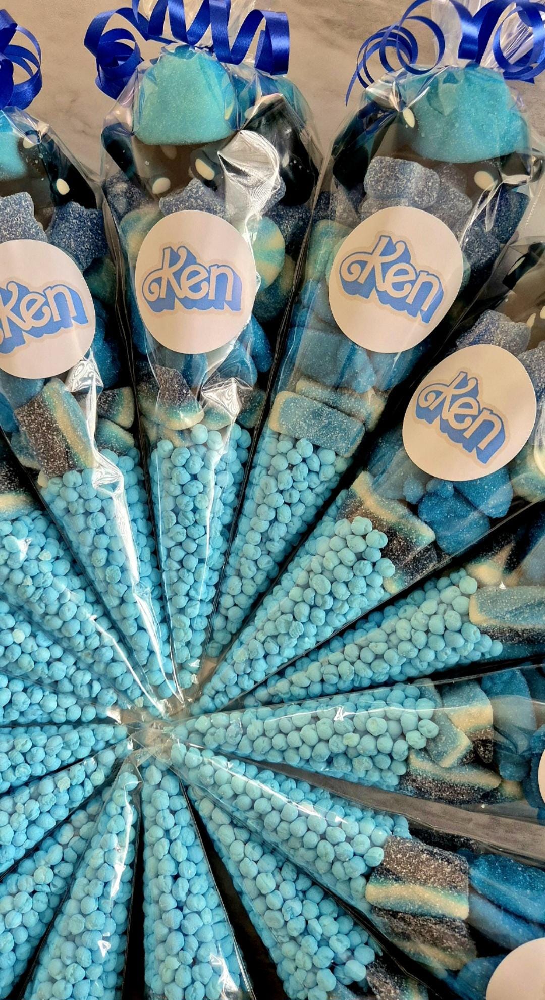 Character Party Cones: Blue Candy Favors with Ken Sticker