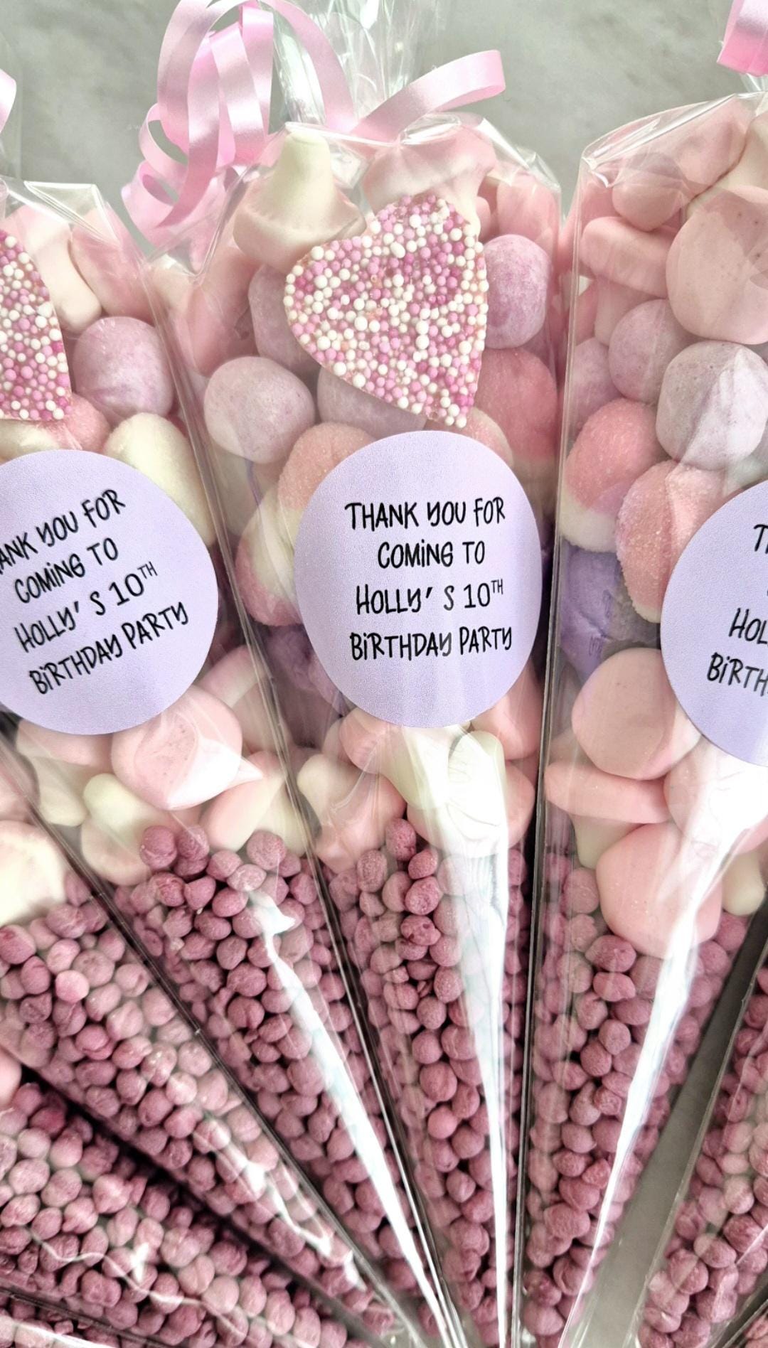 Pink & Purple Sweet Cones: Customizable Birthday Party Favors