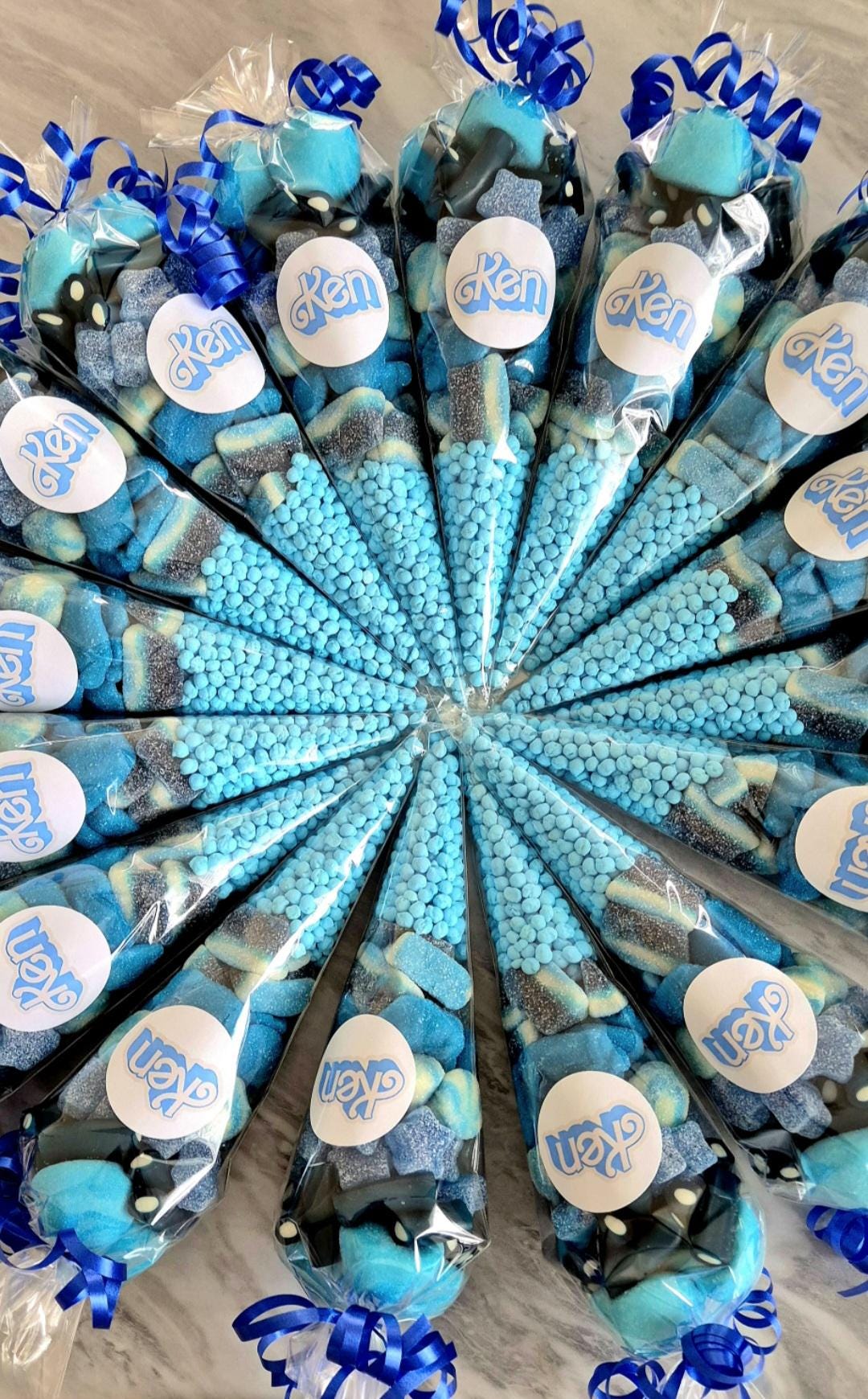 Character Party Cones: Blue Candy Favors with Ken Sticker