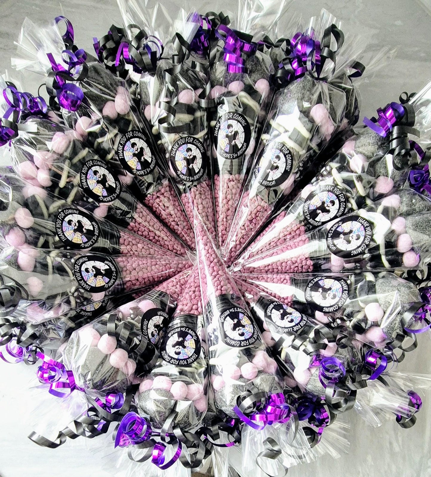 Wednesday Inspired Sweet Cones: Purple & Black Party Favors