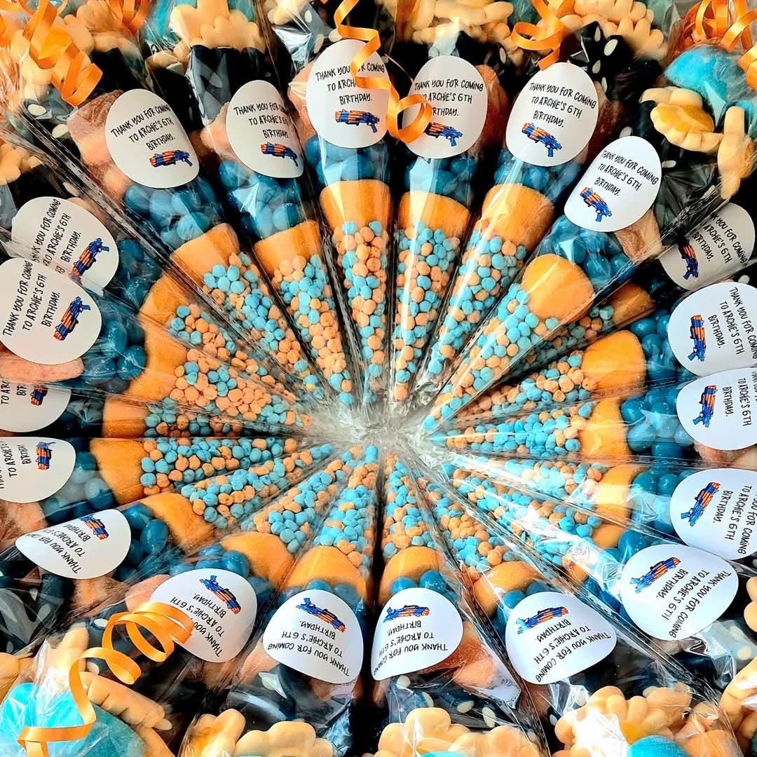 Nerf Birthday Party Cones: Personalized Sweet Favors