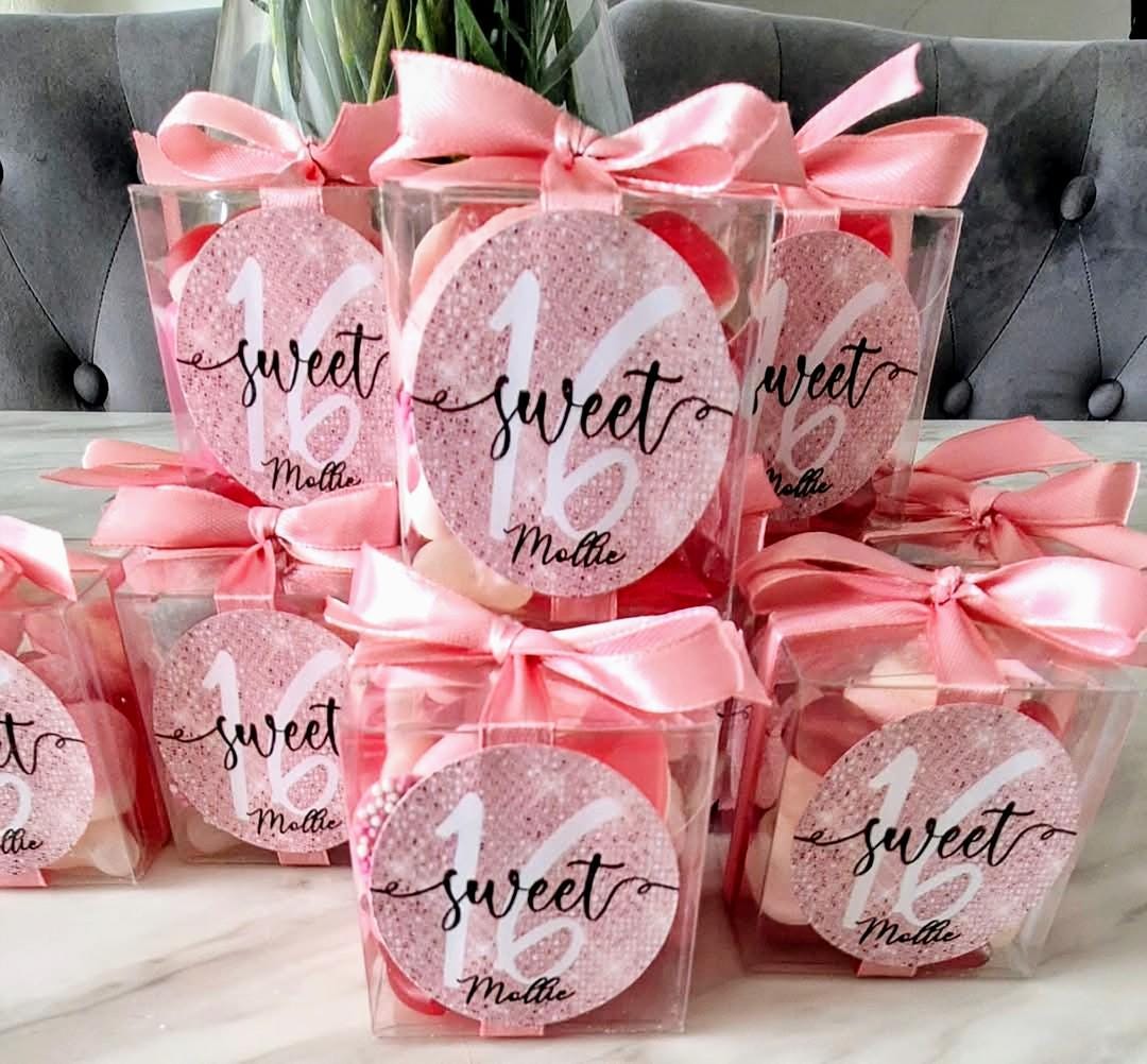 Sweet cubes - Sweet sixteen sweet boxes - Personalised filled sweet cubes - Birthday party favours
