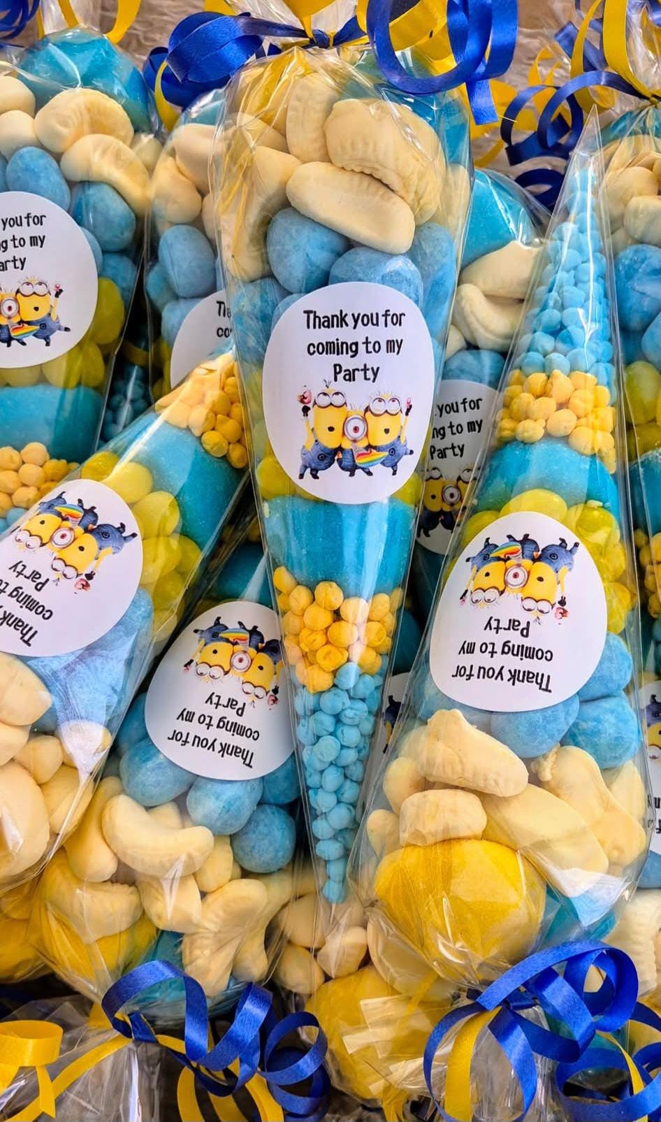 Minion Party Favor Cones: Yellow & Blue Sweets