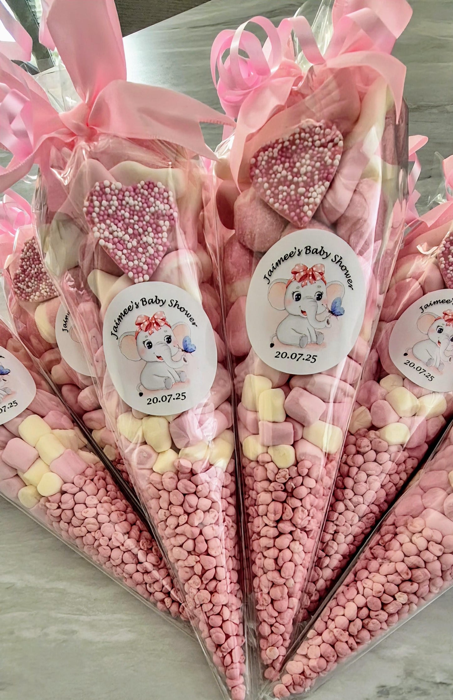Pink Candy Cones: Baby Shower Party Favors