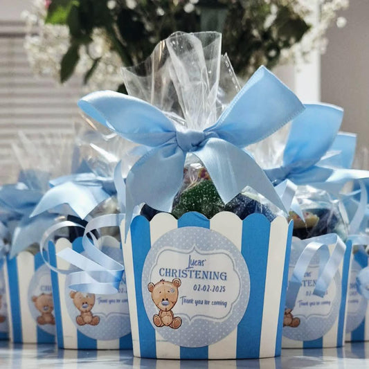 Personalized Christening Sweet Favors: Pink & Blue Candy Pots