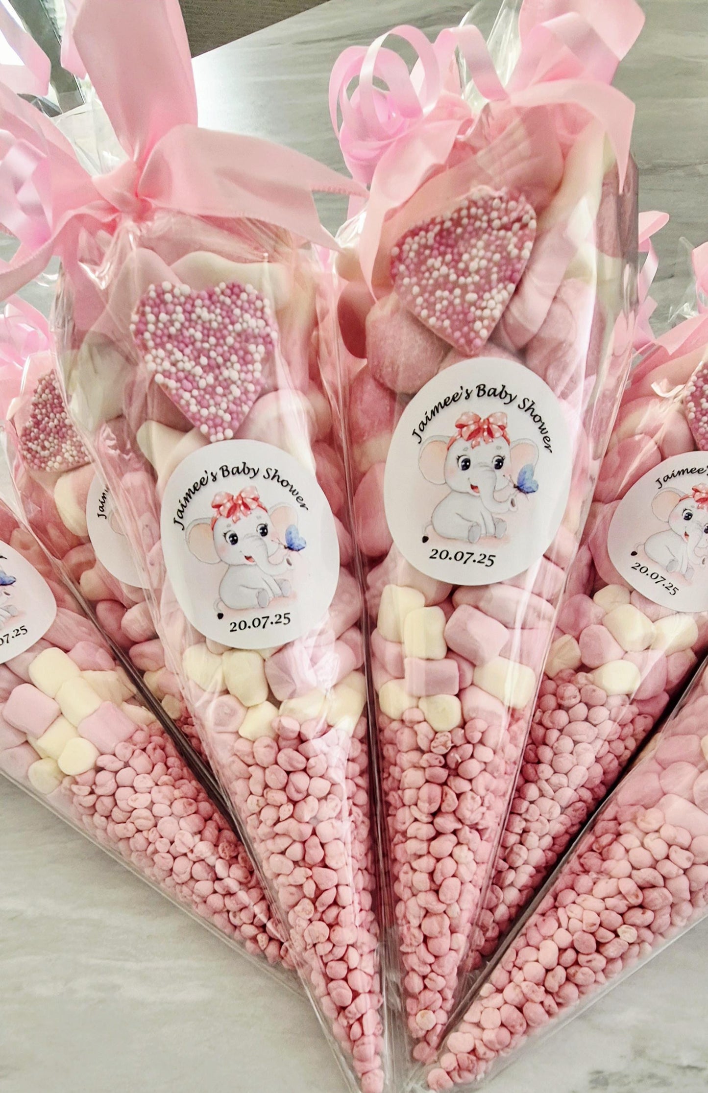 Pink Candy Cones: Baby Shower Party Favors