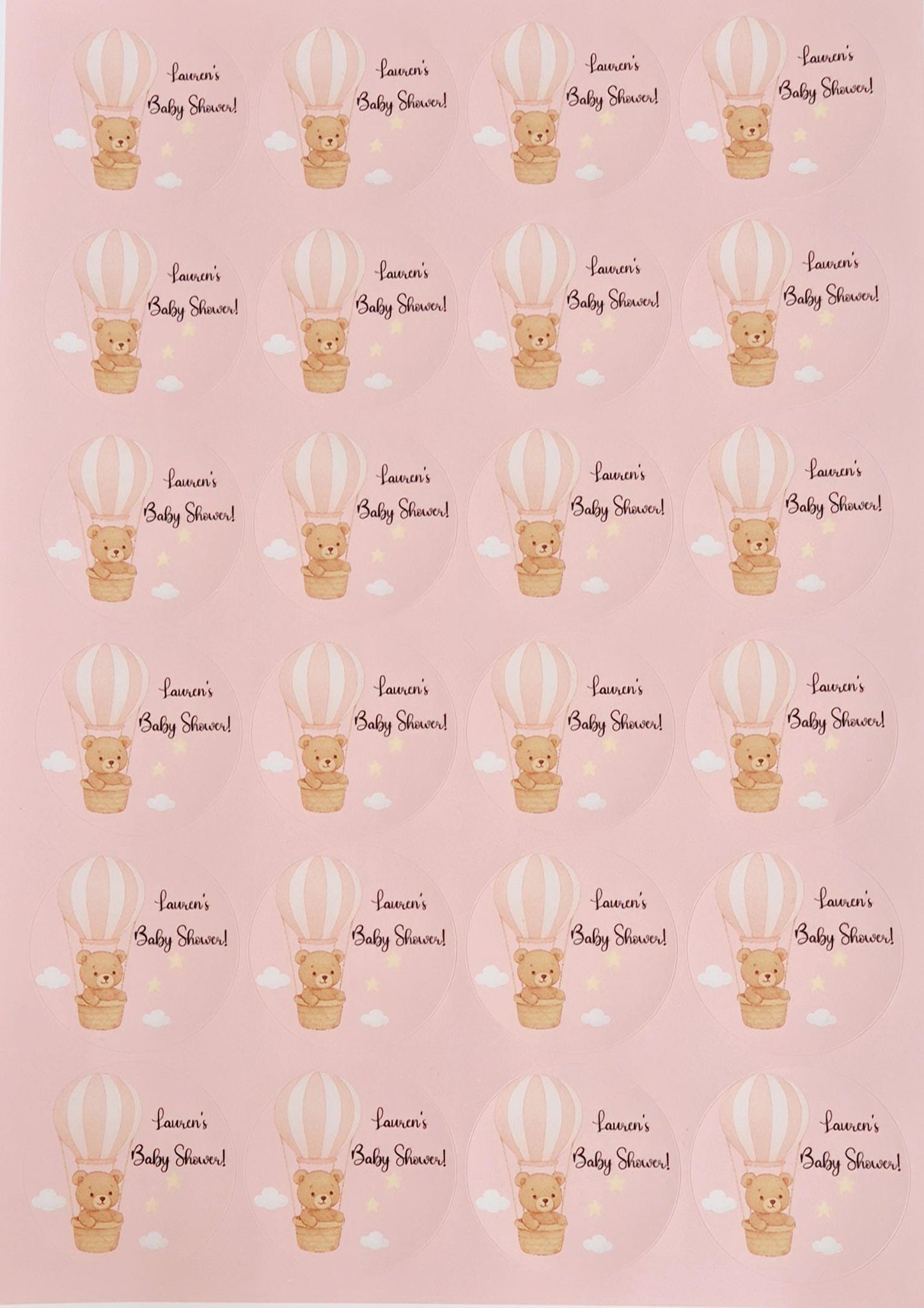 Baby shower stickers- 24 Glossy baby shower stickers- 45mm circular stickers a4 sheet - 24 in total