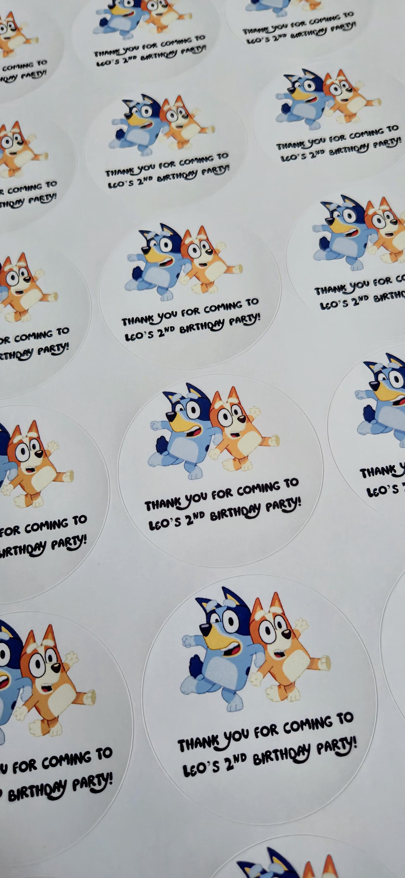 Bluey inspired sticker- 24 Glossy Bluey-stickers- 45mm circular stickers a4 sheet - 24 in total