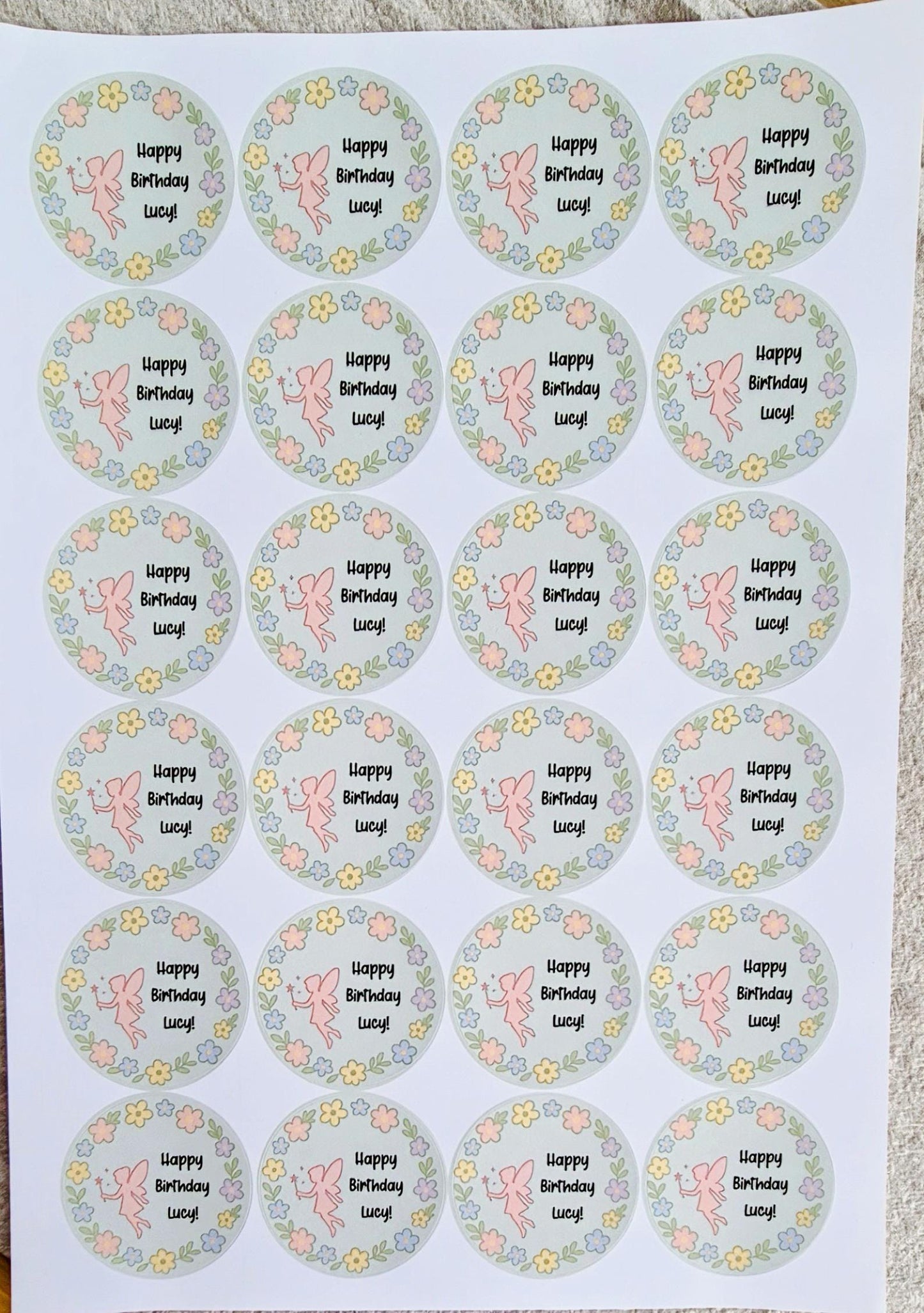 Fairy inspired sticker- 24 Glossy Fairy themed-stickers- 45mm circular stickers a4 sheet - 24 in total