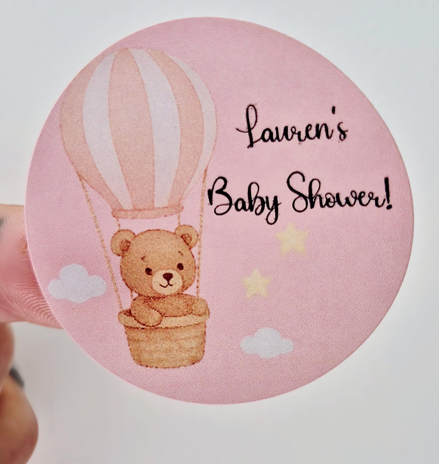 Baby shower stickers- 24 Glossy baby shower stickers- 45mm circular stickers a4 sheet - 24 in total