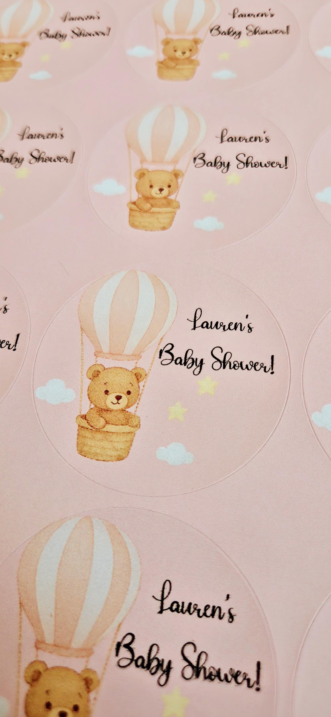 Baby shower stickers- 24 Glossy baby shower stickers- 45mm circular stickers a4 sheet - 24 in total