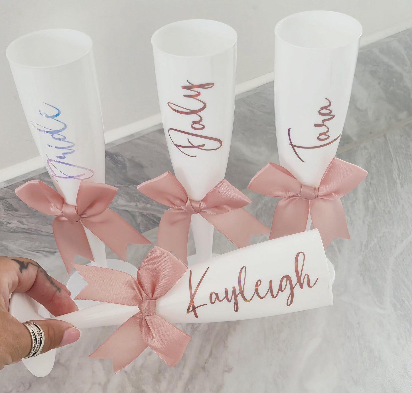 Personalised white Champage Flute- prom.gift- bridal gift- Hen party - Wedding - Plastic champange flutes