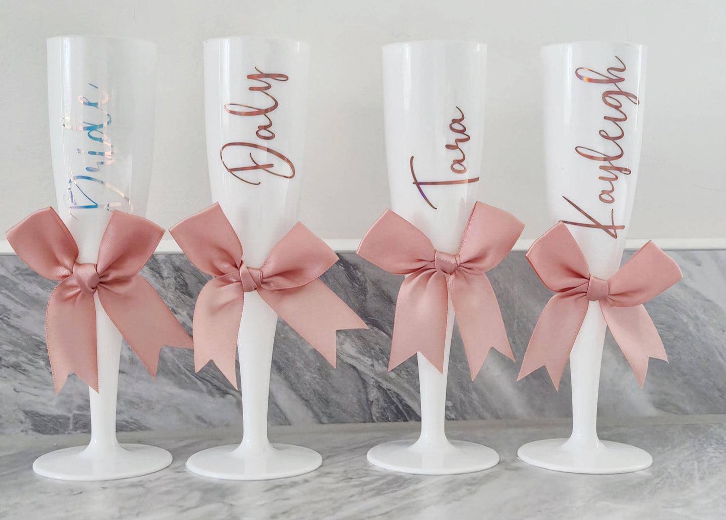 Personalised white Champage Flute- prom.gift- bridal gift- Hen party - Wedding - Plastic champange flutes