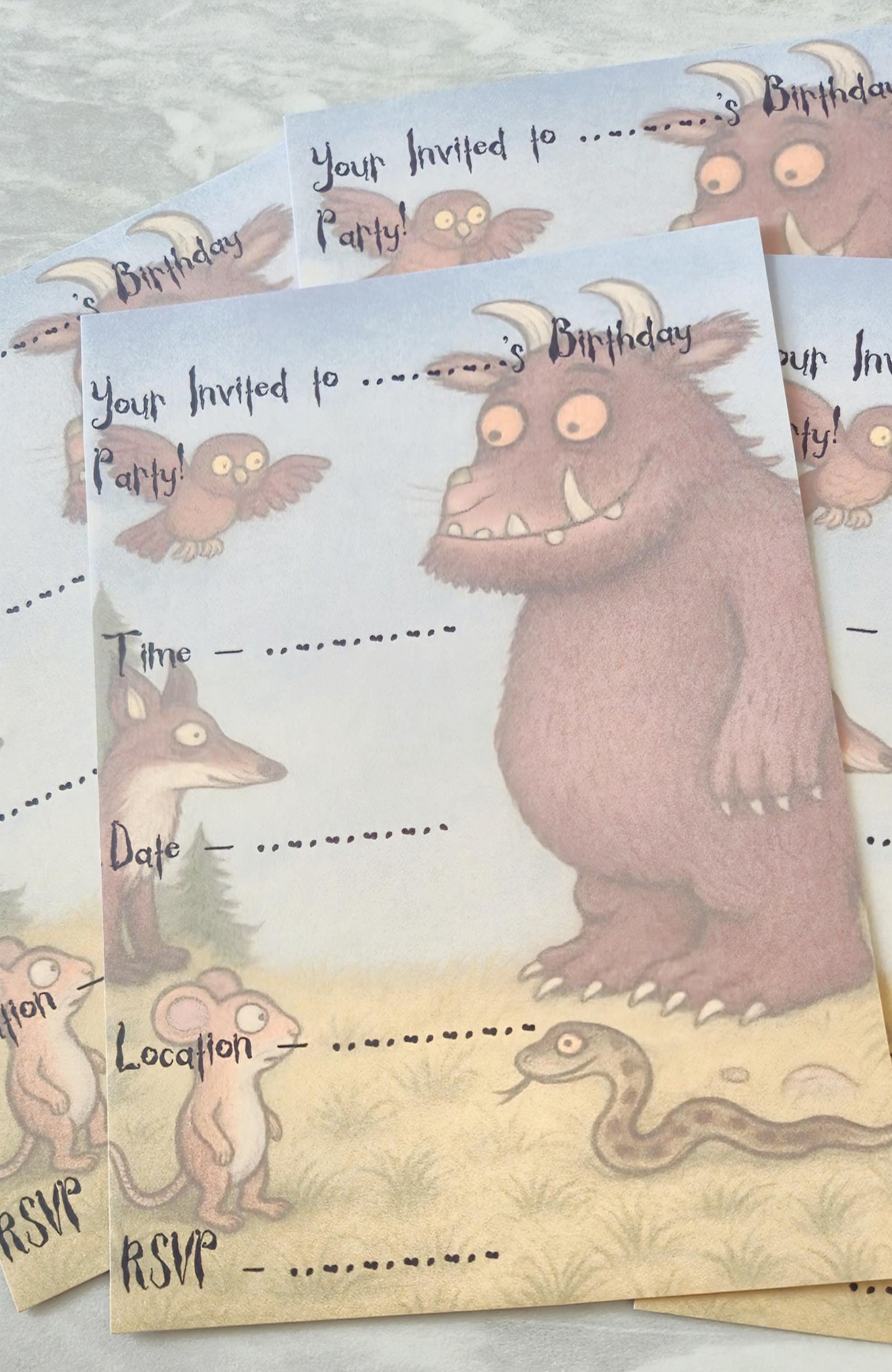 Gruffalo Birthday Party Invitations with Envelopes