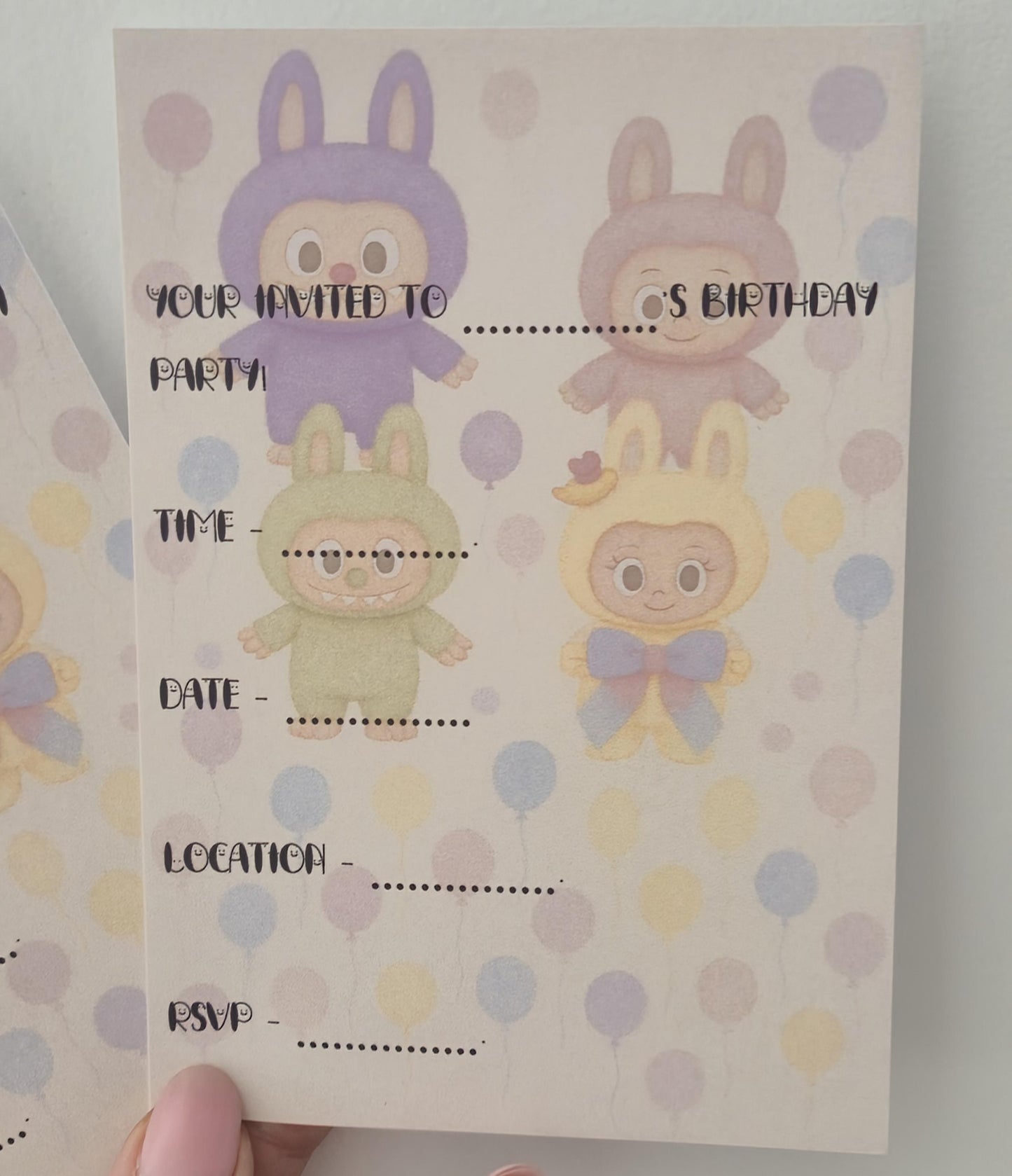 Labubu Birthday Party Invitations: Pastel Colors, Kids Party