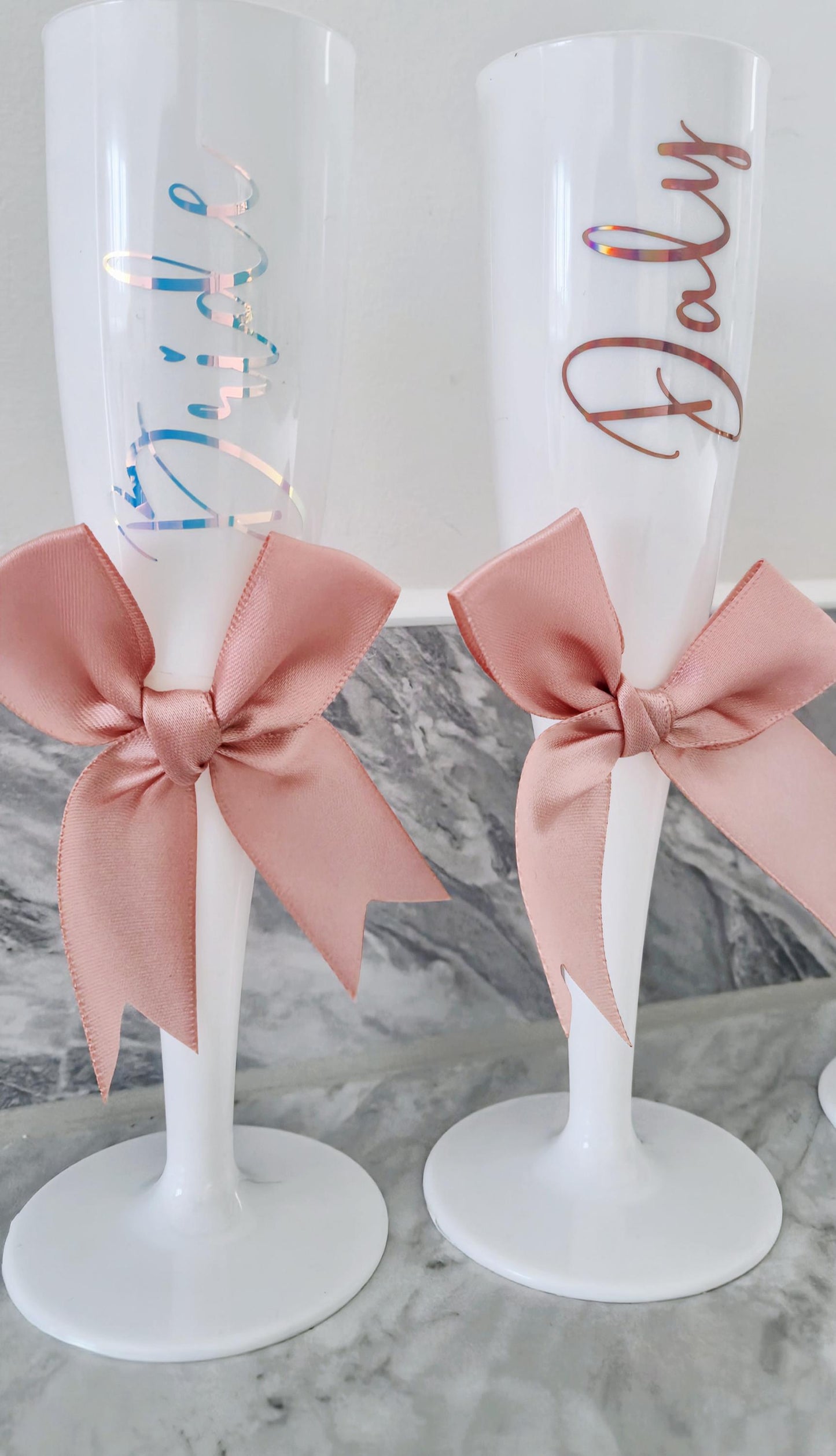 Personalised white Champage Flute- prom.gift- bridal gift- Hen party - Wedding - Plastic champange flutes