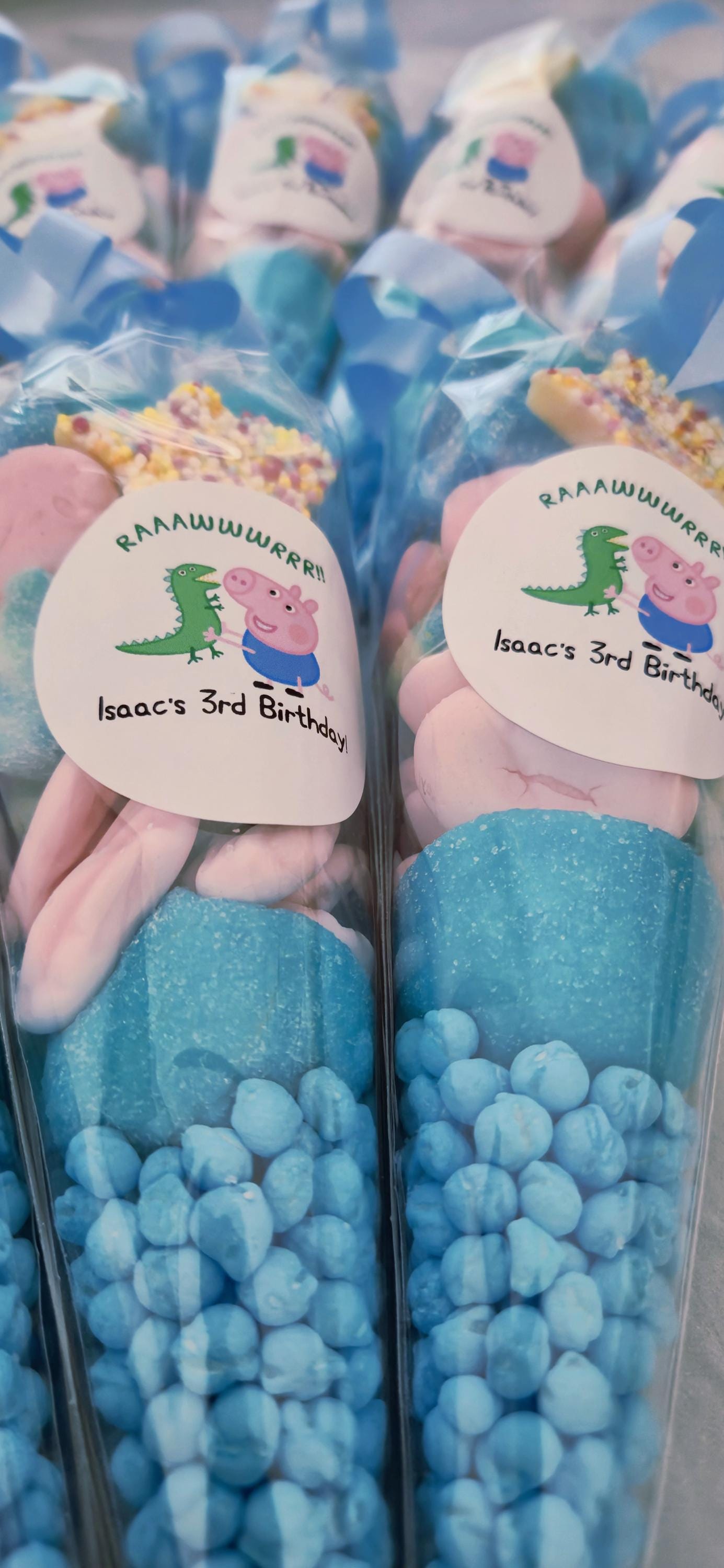 Pig Party Favor Sweet Cones: Birthday Treat with Blue Ribbon