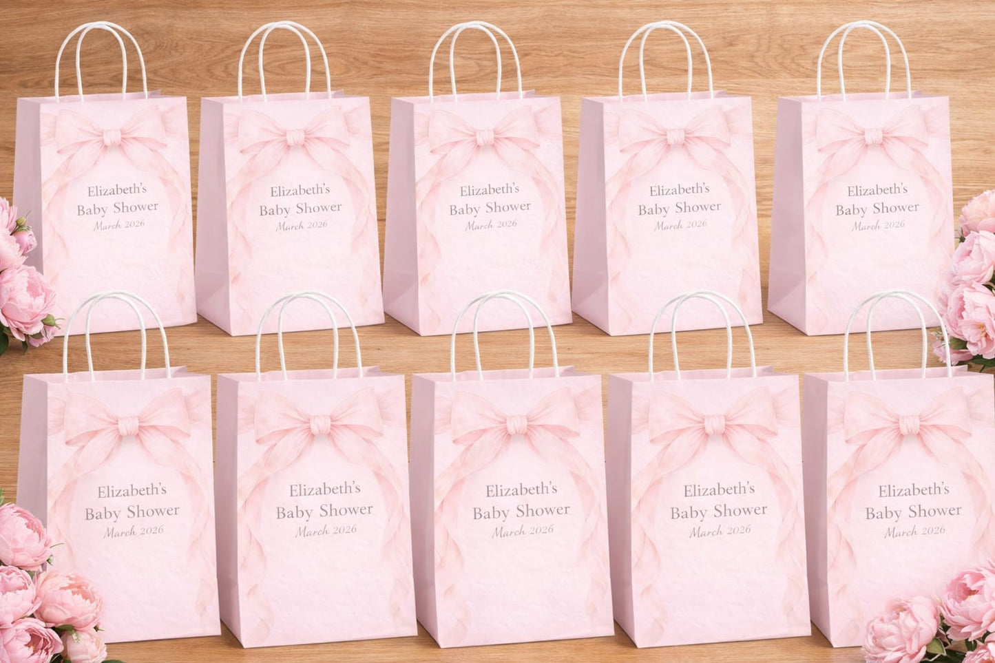 Personalised Pink Baby Shower Party Bags | Adventure Awaits