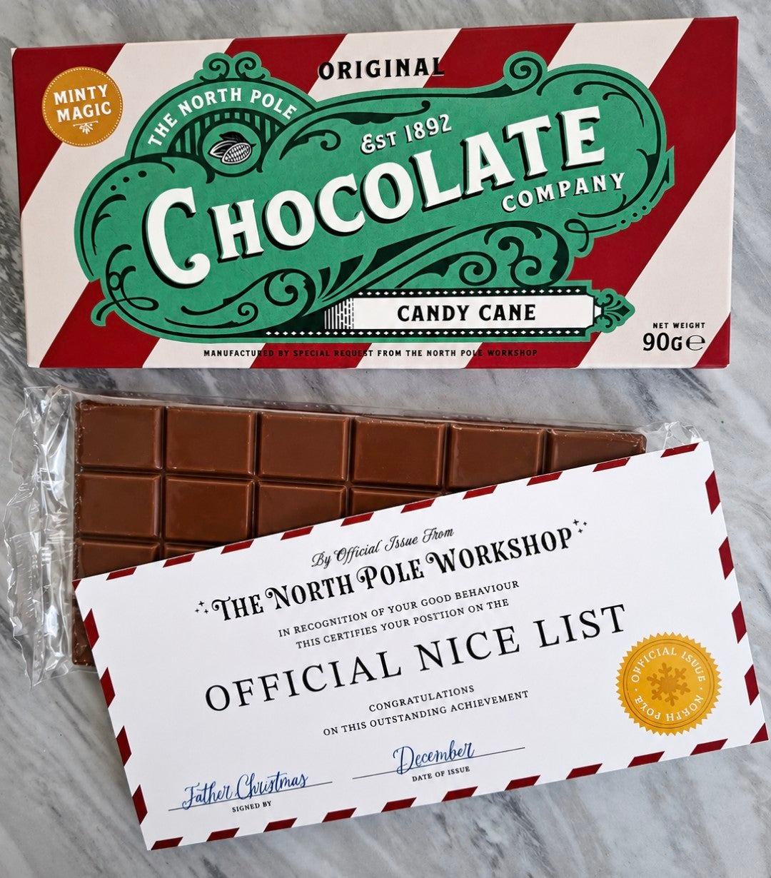 Christmas Candy Cane Chocolate Bar 90g – Official Nice List Gift