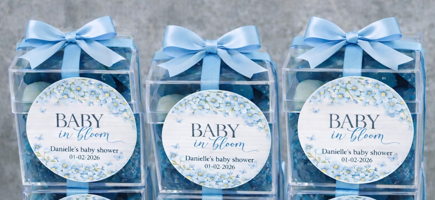 Personalised Blue Baby Shower Sweet Cubes | Baby Shower Favour Boxes