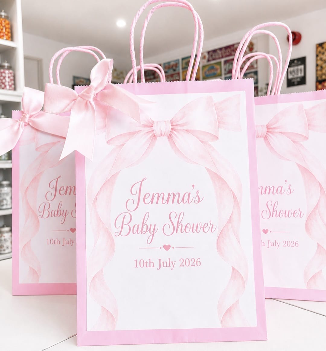 Personalised Pink Baby Shower Party Bags | Adventure Awaits
