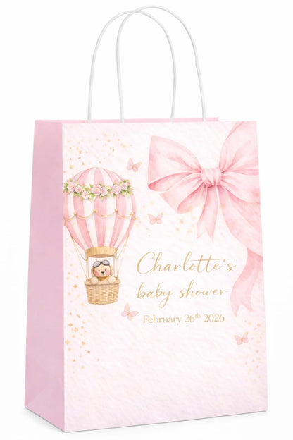 Personalised Pink Baby Shower Party Bags | Adventure Awaits