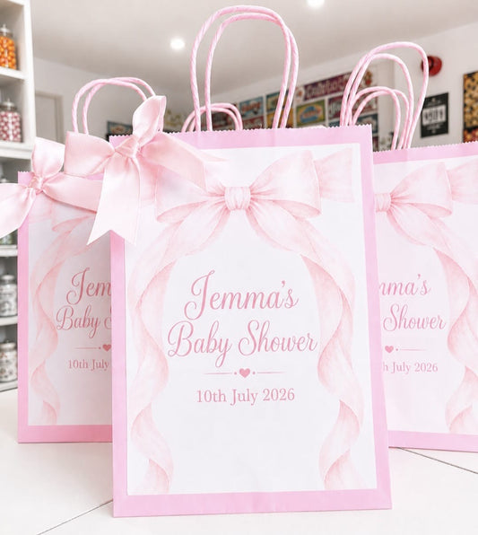 Personalised Pink Baby Shower Party Bags | Adventure Awaits
