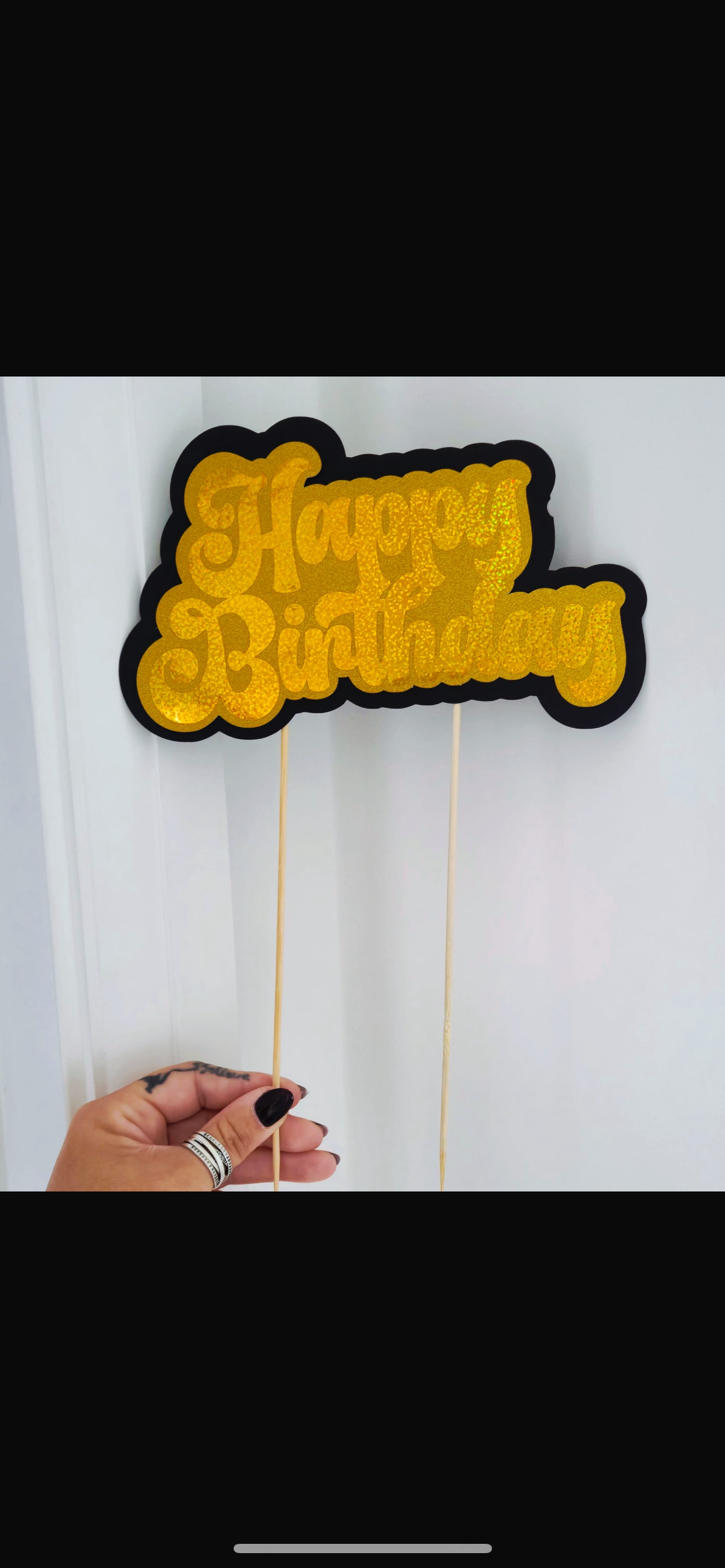 Glitter Gold and Black Happy Birthday Cake Topper