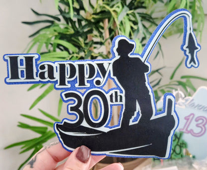 Personalised Fishing Birthday Cake Topper | Custom Age