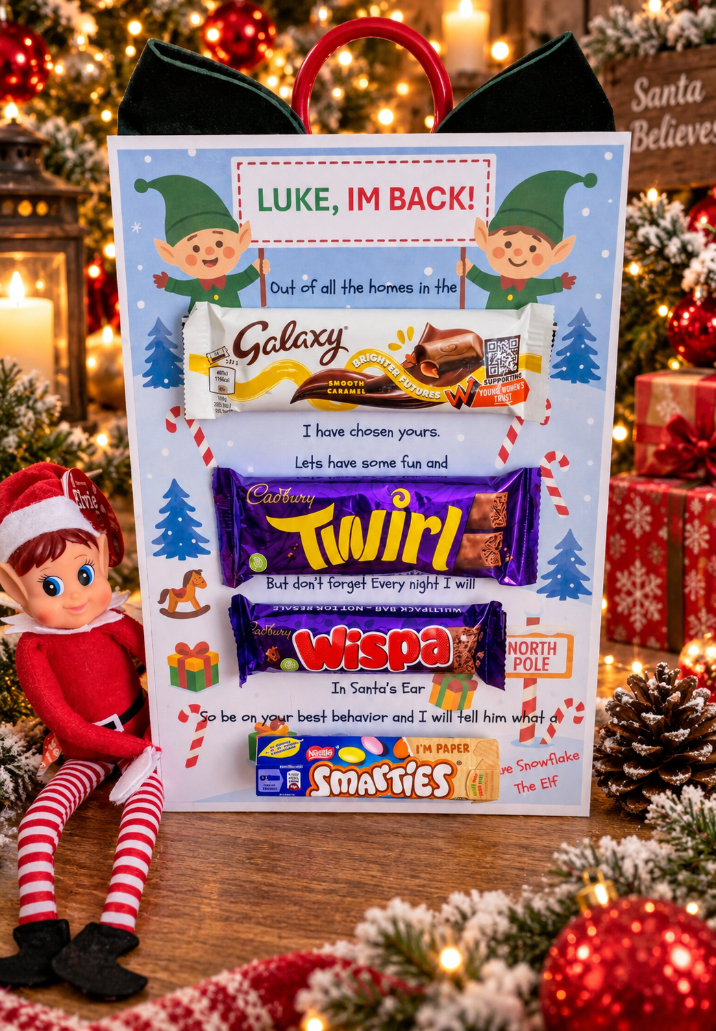 Personalised Elf Arrival Chocolate Board