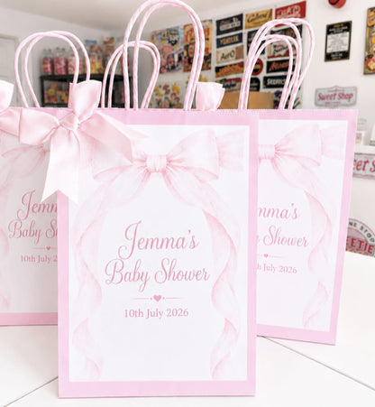 Personalised Pink Baby Shower Party Bags | Adventure Awaits
