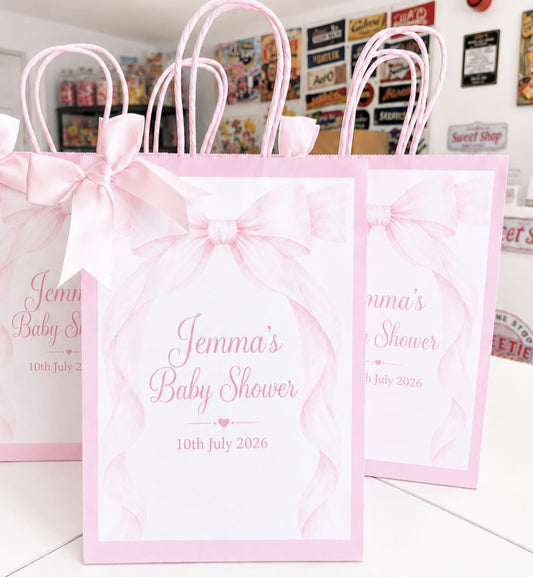 Personalised Pink Baby Shower Party Bags | Adventure Awaits