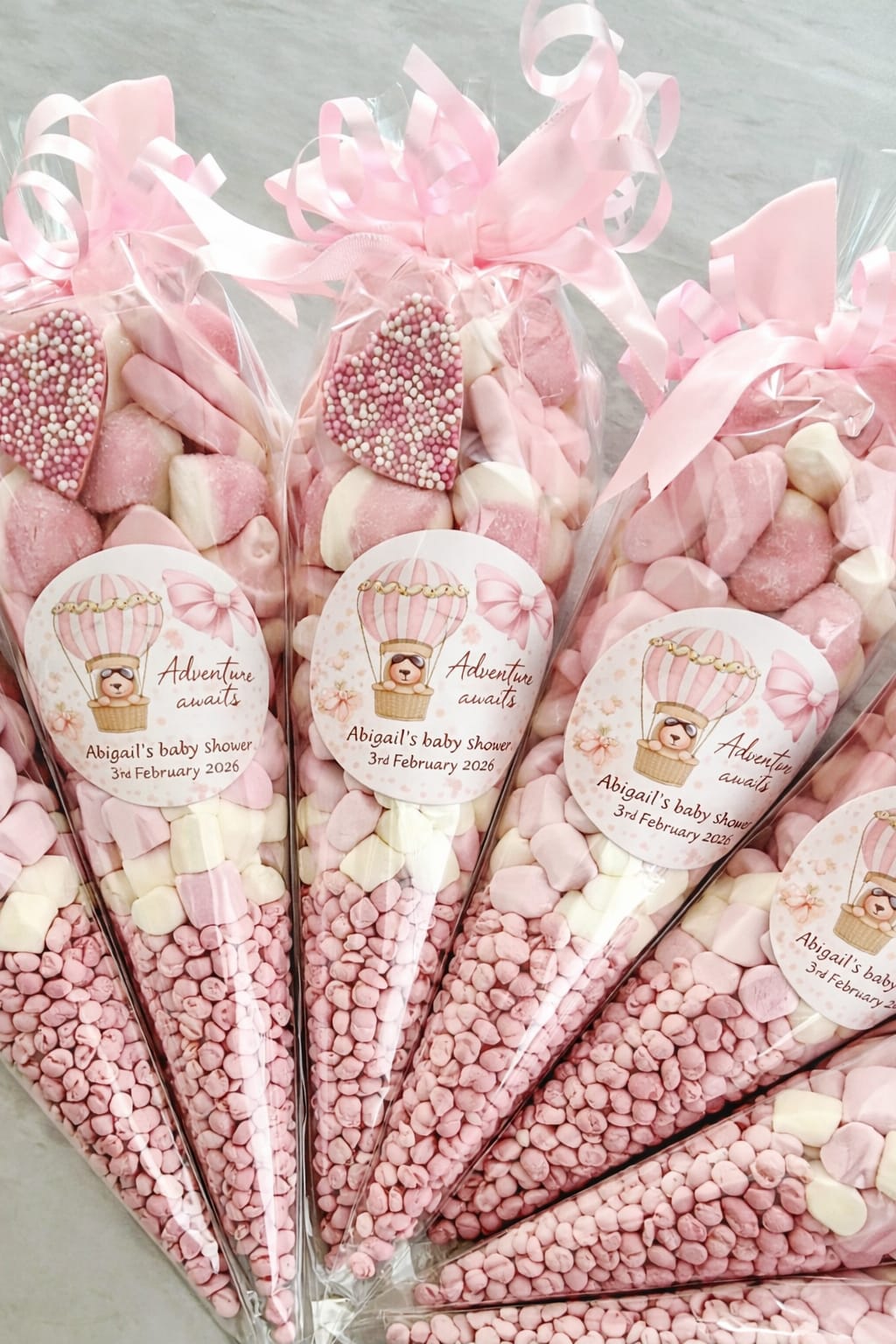 Personalised Pink Baby Shower Sweet Cones | Baby Shower Party Favours