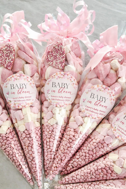 Personalised Pink Baby Shower Sweet Cones | Baby Shower Party Favours