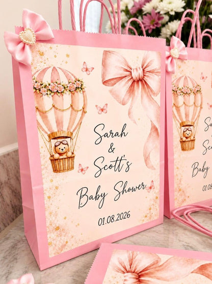 Personalised Pink Baby Shower Party Bags | Adventure Awaits