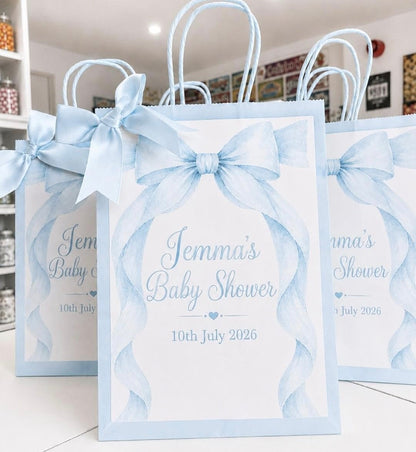 Personalised Blue Baby Shower Party Bags | Bow & Adventure Awaits