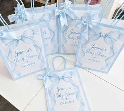 Personalised Blue Baby Shower Party Bags | Bow & Adventure Awaits