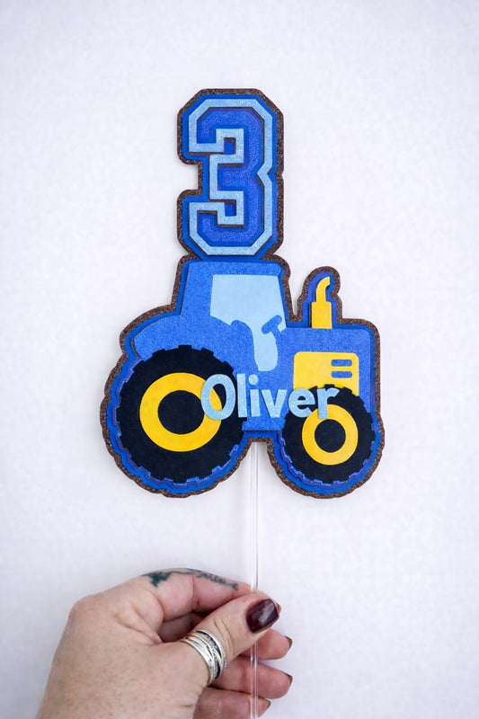 Personalised Blue Tractor Cake Topper
