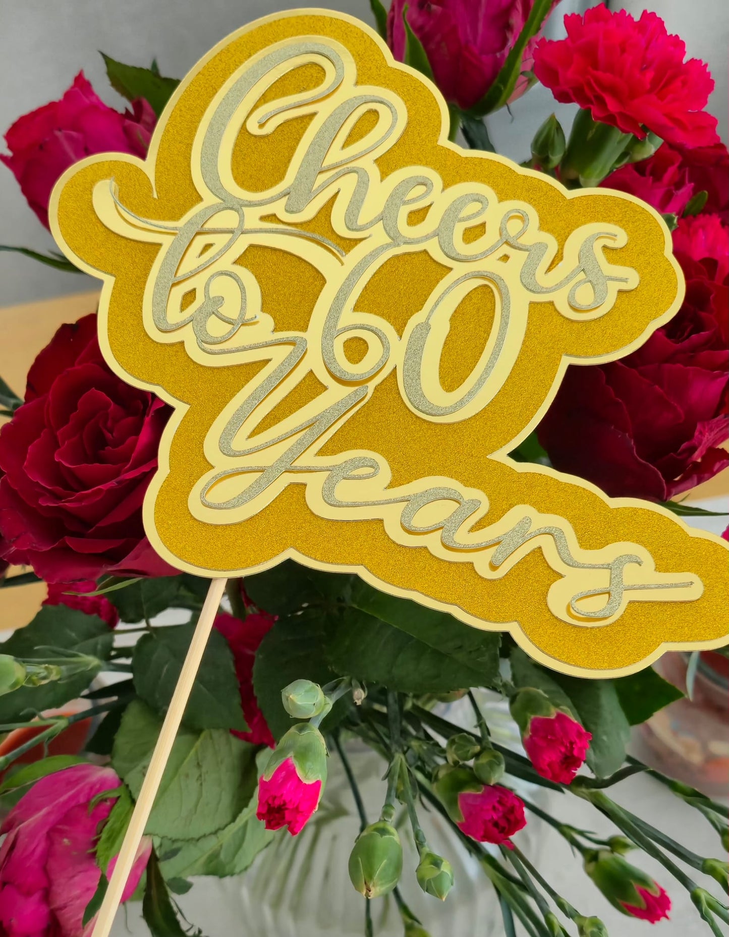 Gold "Cheers to 60 Years" Large Cake Topper