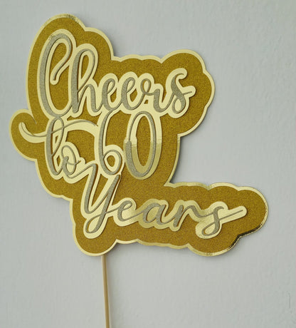 Gold "Cheers to 60 Years" Large Cake Topper